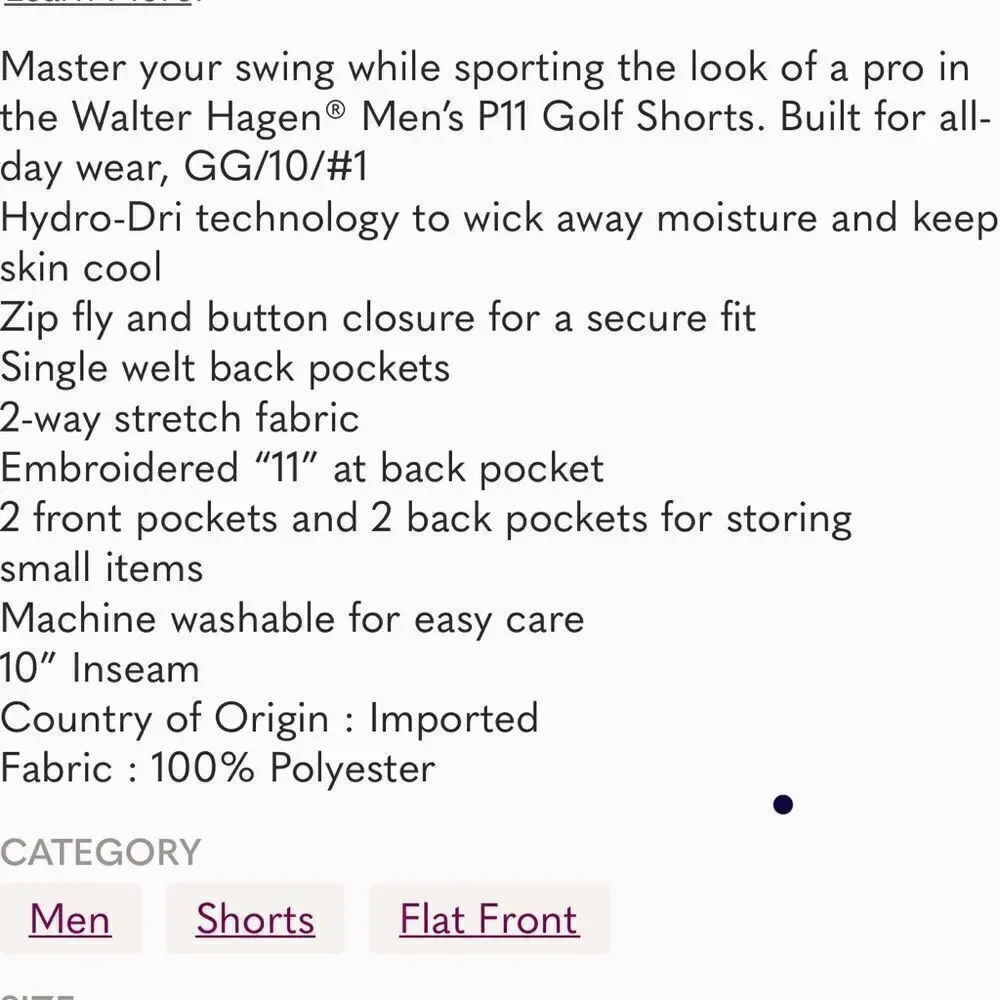 Walter Hagen Men's P11 Golf Shorts